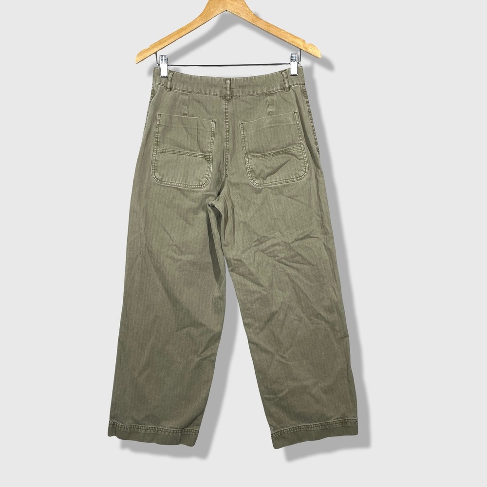 Free People Wide Leg Pants Womens 4 Green Herringbone Utility Boho - Picture 6 of 9